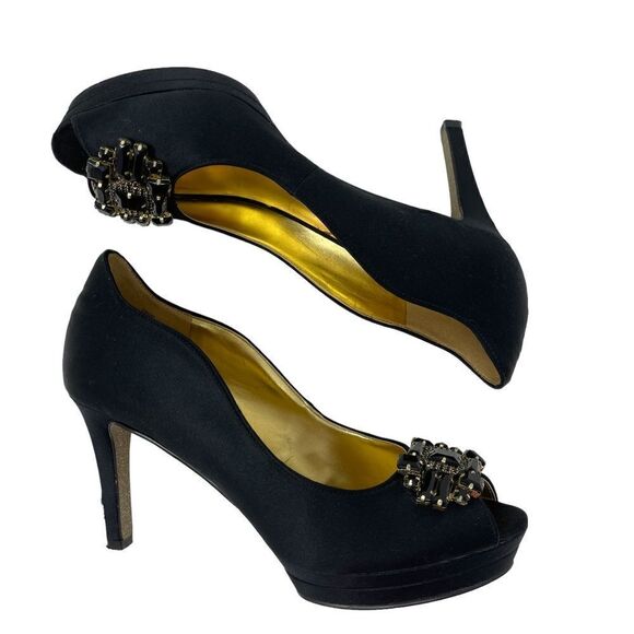 Nine West Shoes Avara2 Satin Heel Dress Pump Peep Toe Women's 7 Platform Glitter - Picture 4 of 10